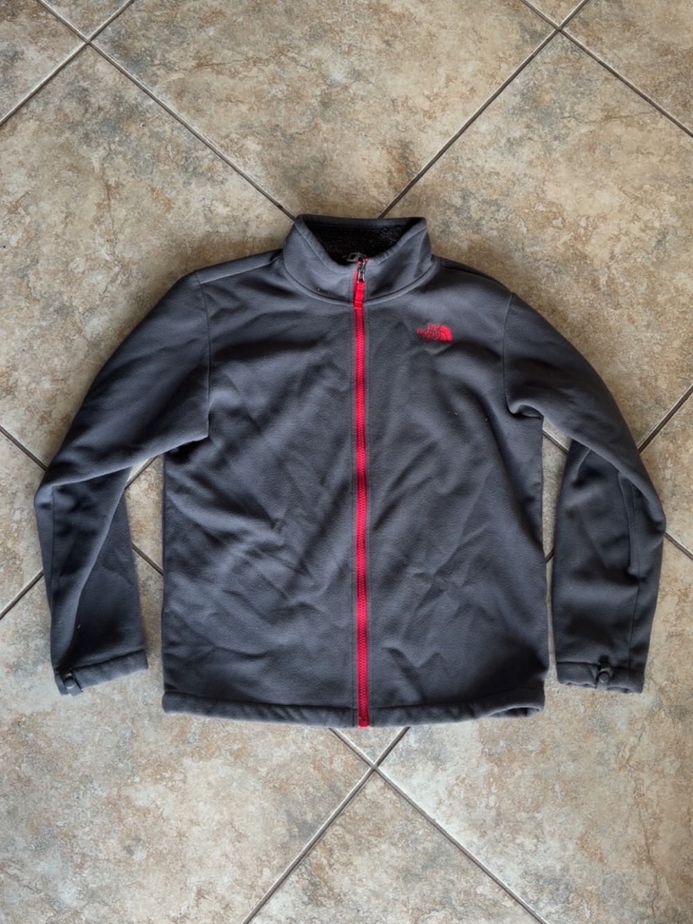 The North Face Dark Gray Kids Jacket with Red Zipper
